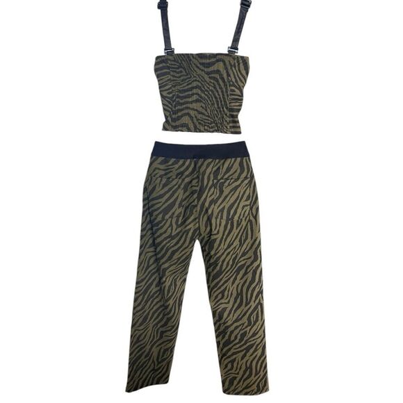BALBOA Two Pieces Green Military Print, Top Crop Sleeveless Pant High Waisted L - Picture 6 of 9